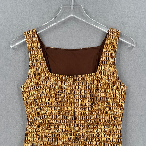 CHETTA B Vintage Dress Womens 4 Tan Brown Cotton Square Neck Sleeveless Sheath - Picture 10 of 16